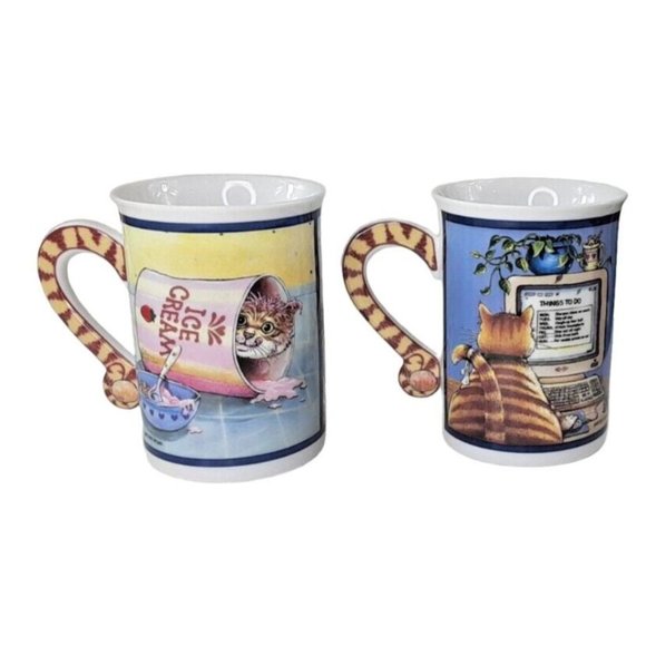 The Mouser and Party Time Danbury Mint Cat Mug Set by Gary Patterson - Picture 1 of 10